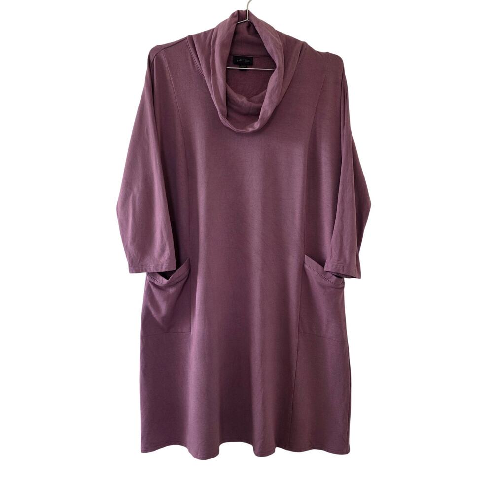 J Jill Wearever Collection Tunic Dress Mauve Cowl Neck Women M Petite Pockets